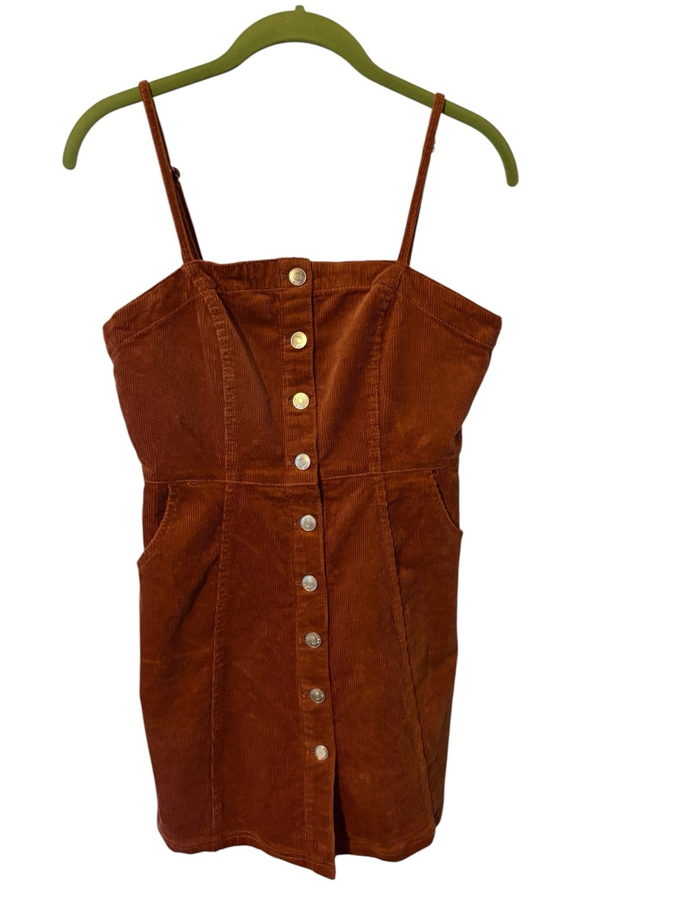 Love Tree Rust Brown Corduroy Dress with Front Buttons